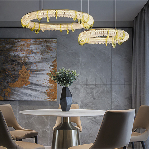 Латунна кільцева люстра із прозорими та жовтими пластинами Ø 85 см