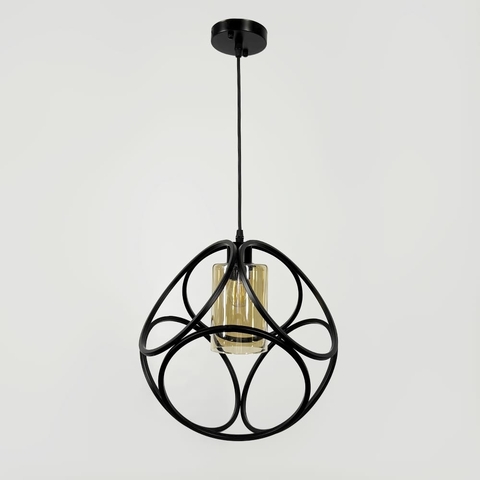 Підвісний світильник із янтарним плафоном у чорному корпусі 35×35 см