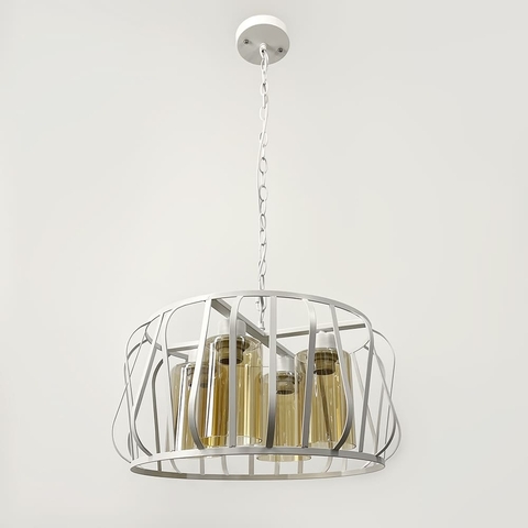 Современный светильник в корпусе белого цвета на 4 янтарных плафона