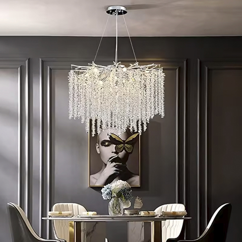 Вишукана підвісна срібна люстра з кришталевим камінням Ø 50 см