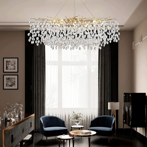 Удлиненная золотая люстра DIAMINA с хрустальными камнями в корпусе 120 см