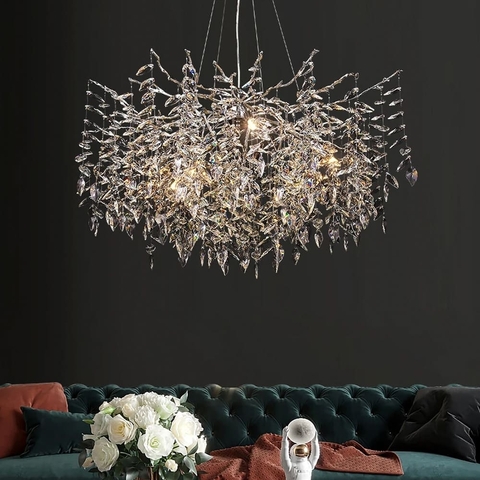 Вишукана срібна люстра DIAMINA з кришталевим камінням Ø 80 см