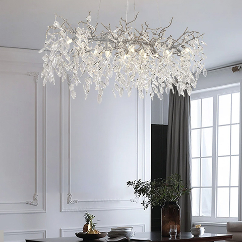 Видовжена срібна люстра DIAMINA з кришталевим камінням у корпусі 100 см