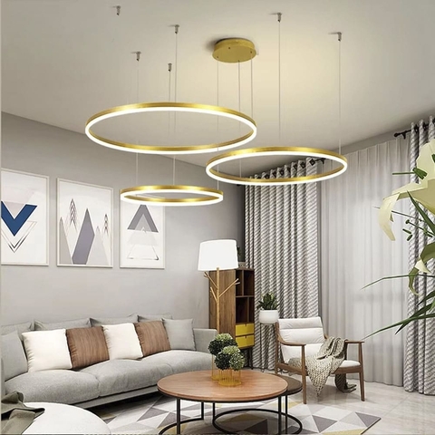 Світлодіодна люстра на три кільця 60+50+40 см у латунному каркасі