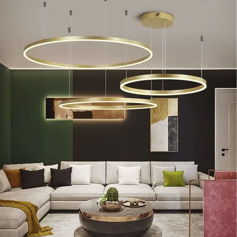 Светодиодная люстра на три кольца 80, 60 и 40 см в латунном каркасе