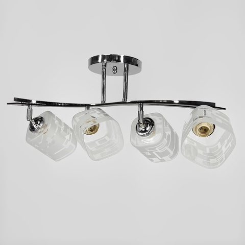 Срібний світильник із декором дерева на 4 плафони у корпусі 60 см