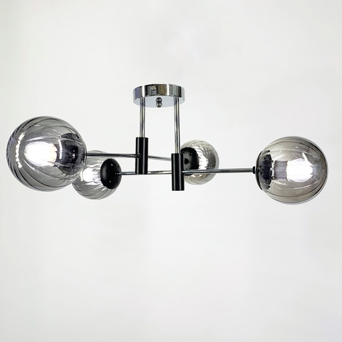 Люстра стельова в хромованому корпусі на 4 графітових плафони Ø 60 см