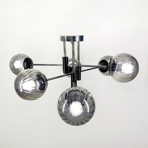 Люстра стельова в хромованому корпусі на 6 графітових плафонів Ø 70 см