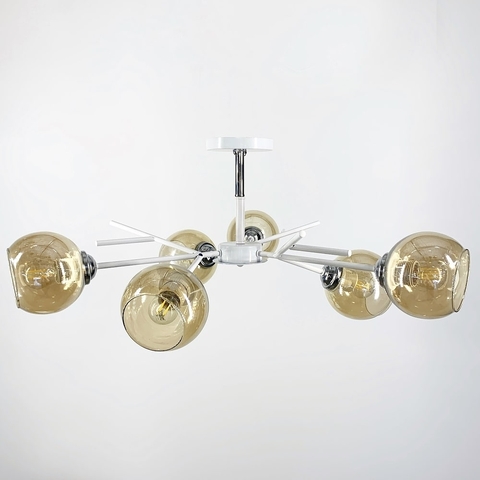 Люстра на 6 янтарних плафонів у білому корпусі Ø 60 см