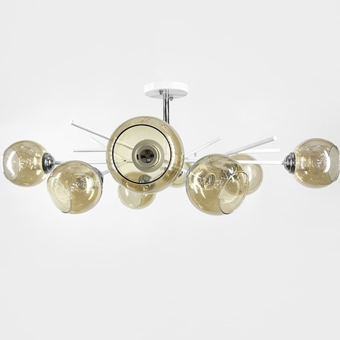 Люстра на 8 янтарних плафонів у білому корпусі Ø 85 см