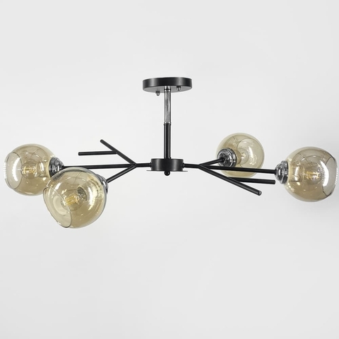 Люстра на 4 янтарних плафони в чорному корпусі 75х22 см