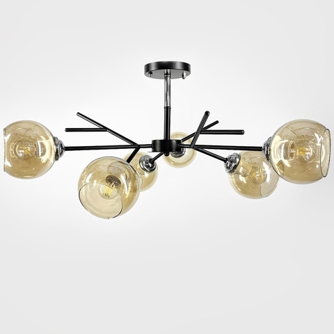 Люстра на 6 янтарних плафонів у чорному корпусі Ø 60 см