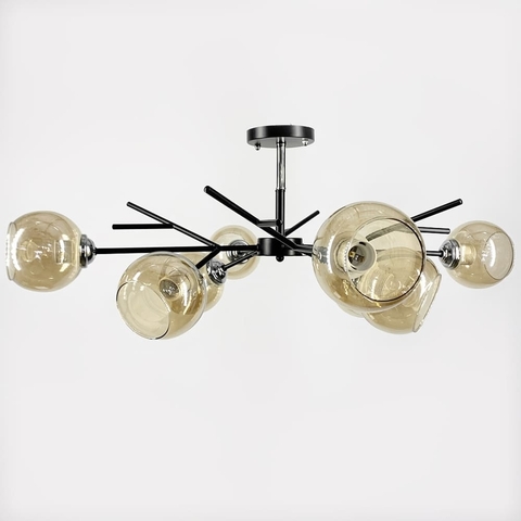 Люстра на 8 янтарних плафонів у чорному корпусі Ø 85 см