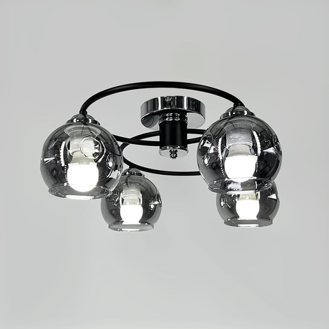 Стельова чорна люстра-орбіта на 4 графітових плафони 45х32 см