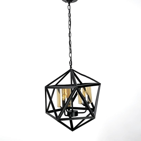 Люстра Лофт в черном корпусе формы многогранник с янтарными плафонами
