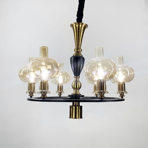 Класична підвісна люстра з 7 янтарними плафонами