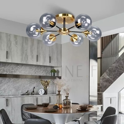 Вінтажний стельовий світильник на 6 графітових плафонів