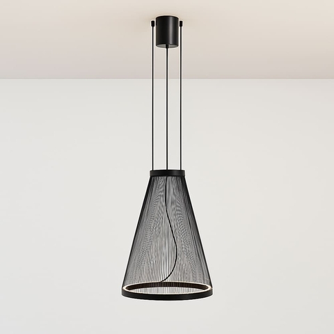 Конусоподібний світильник з чорними вертикалями у чорному корпусі Ø55×73 см