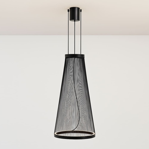 Конусоподібний світильник з чорними вертикалями у чорному корпусі Ø55×112 см