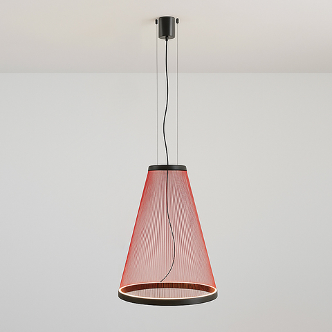 Конусоподібний світильник з червоними вертикалями у чорному корпусі Ø55×73 см