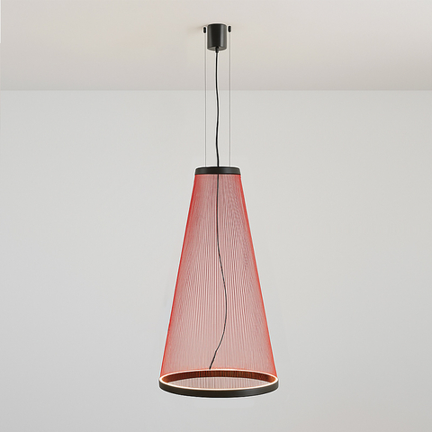 Конусоподібний світильник з червоними вертикалями у чорному корпусі Ø55×112 см