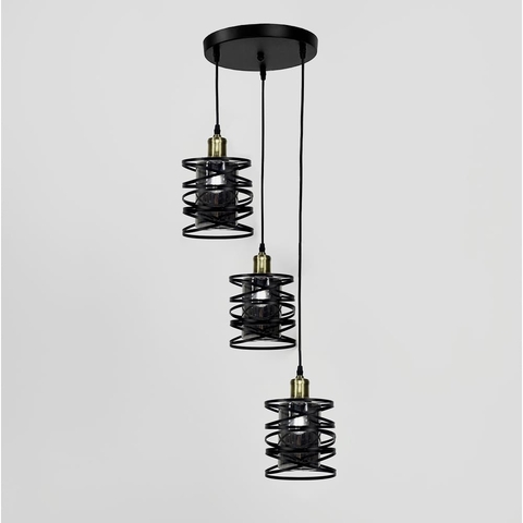 Потрійний підвіс у чорному круглому корпусі з графітовими плафонами