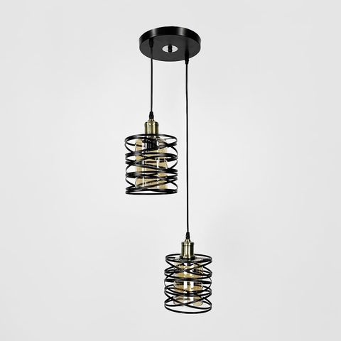 Подвійний підвіс у чорному круглому корпусі з янтарними плафонами