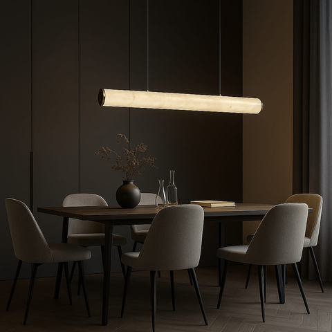 Подвесная удлиненная люстра с эффектом мрамора в корпусе 100 см