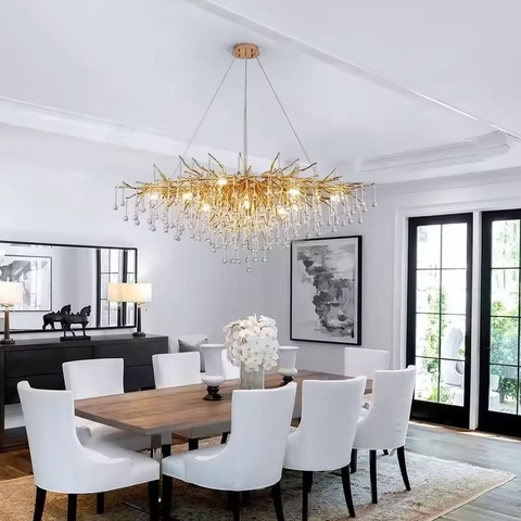 Люстра золота видовжена із кришталевими крапельками 100х50 см