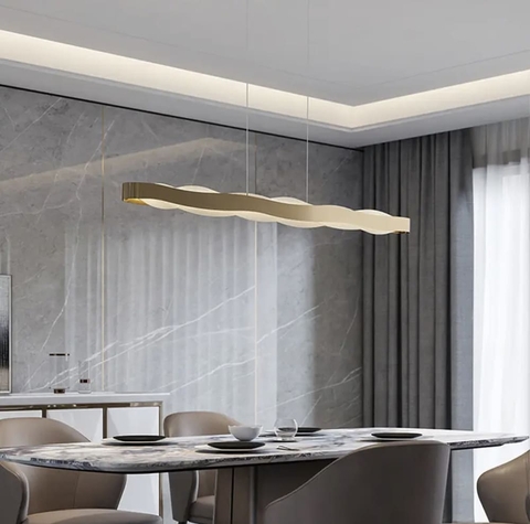 Дизайнерська видовжена люстра у латунному каркасі 100 см