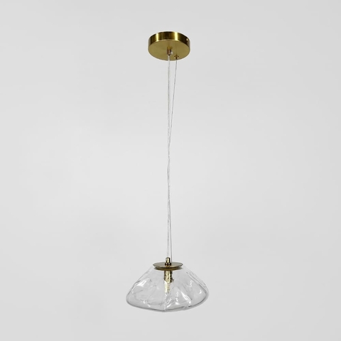 Скляний прозорий підвіс з легкими вигинами у латунному корпусі Ø 20 см