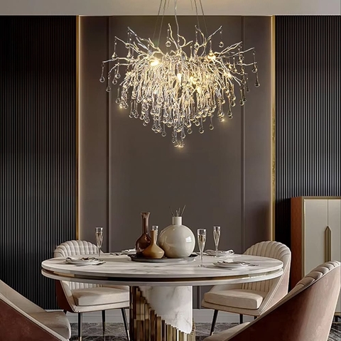 Люстра в круглому хромованому корпусі зі скляними підвісами Ø 60 см