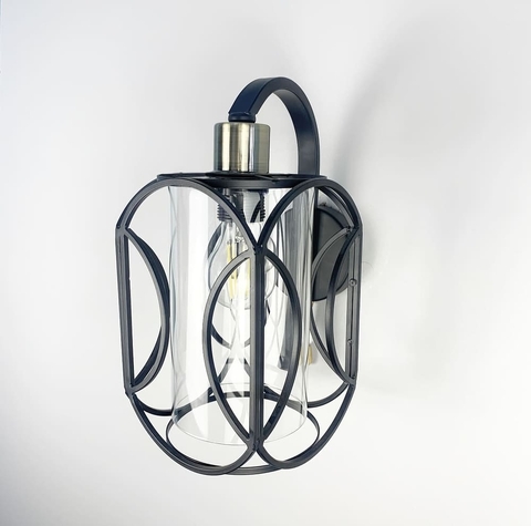 Бра с прозрачным плафоном в черном каркасе 30х15 см