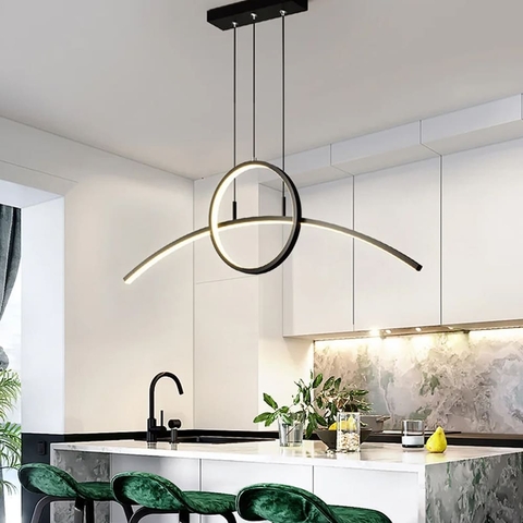 Видовжена геометрична люстра у чорному корпусі 105 см