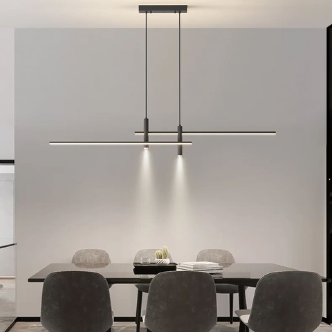 Удлиненная люстра в черном геометрическом корпусе 100 см