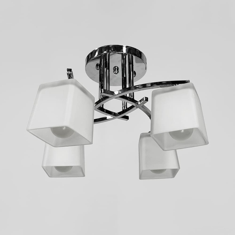 Стельовий хромований світильник на 4 білих плафони Ø 45 см