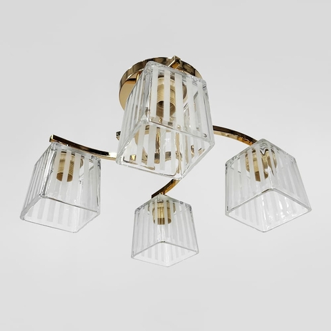 Стельовий золотий світильник на 4 білих плафони Ø 45 см