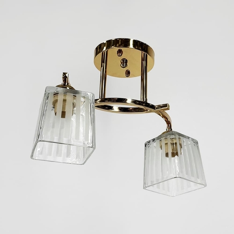 Стельовий золотий світильник на 2 білих плафони 35х9 см