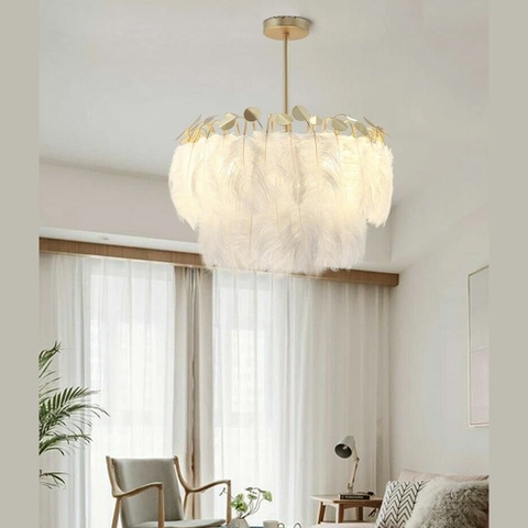 Розкішна золота люстра з пір'ям Ø 55 см