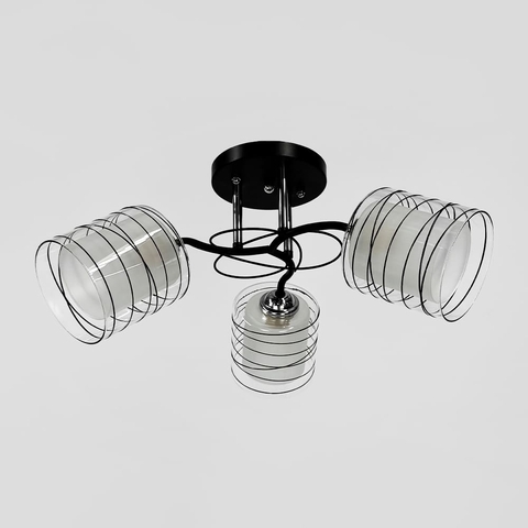 Стельовий чорний світильник на 3 подвійних плафони Ø 45 см