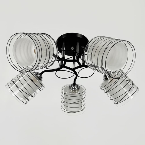 Стельовий чорний світильник на 5 подвійних плафонів Ø 50 см