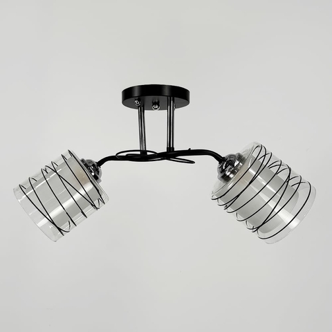 Стельовий чорний світильник на 2 подвійних плафони 50х15 см