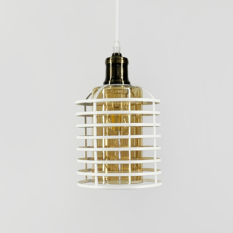 Підвіс в стилі Лофт з янтарним плафоном у білому корпусі 30х17 см