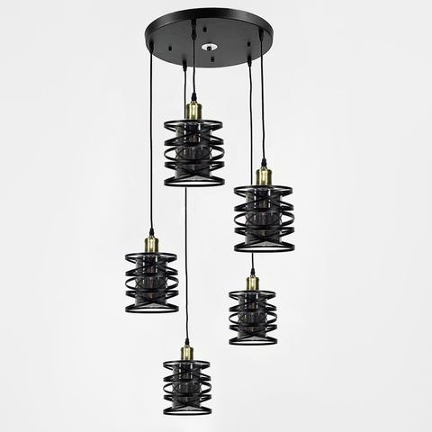 Светильник в черном круглом корпусе с 5 графитовыми плафонами