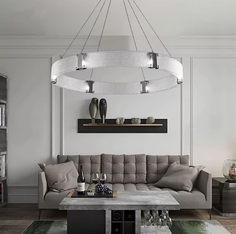 Люстра з підвісним фактурним кільцем у чорному каркасі Ø 80 см