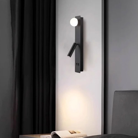 Чорне бра з білим плафоном та спотом на 2 вимикачі 40х8 см