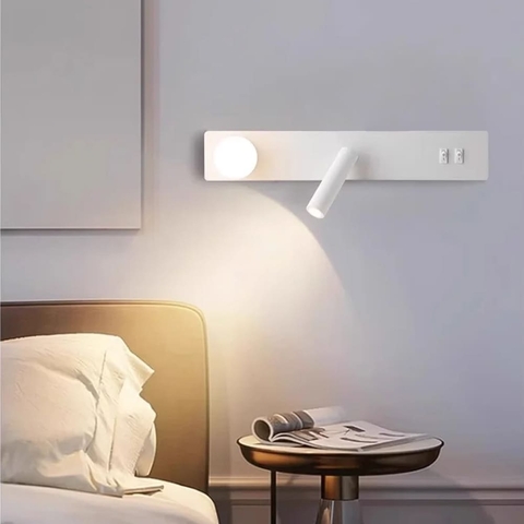 Біле бра з білим плафоном та спотом на 2 вимикачі 40х8 см