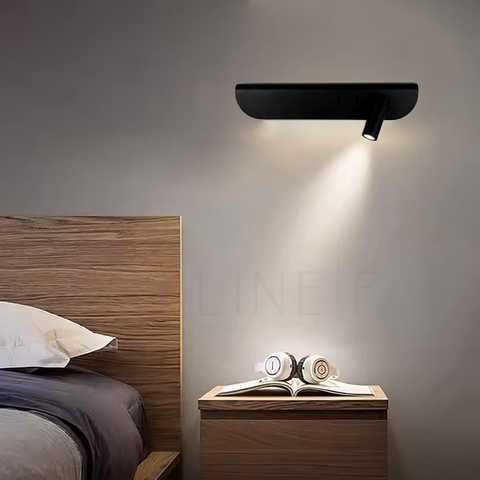 Бра праве в чорному корпусі із спотом та вимикачем 36х12 см