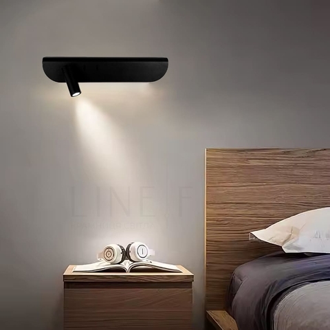 Бра ліве в чорному корпусі із спотом та вимикачем 36х12 см