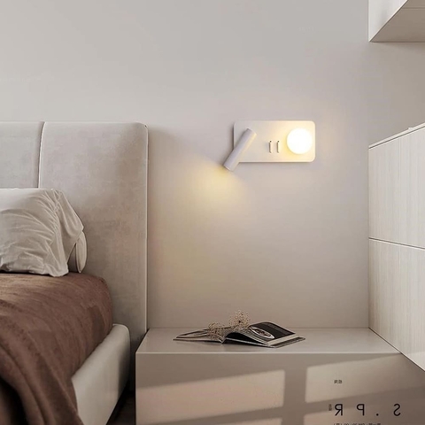 Левое белое бра на 2 выключателя с белым плафоном и спотом